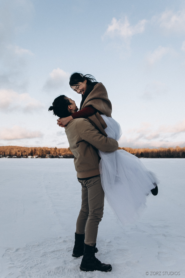 Ice and Fire: Catskills Elopement Wedding on Frozen Lake | Zorz Studios